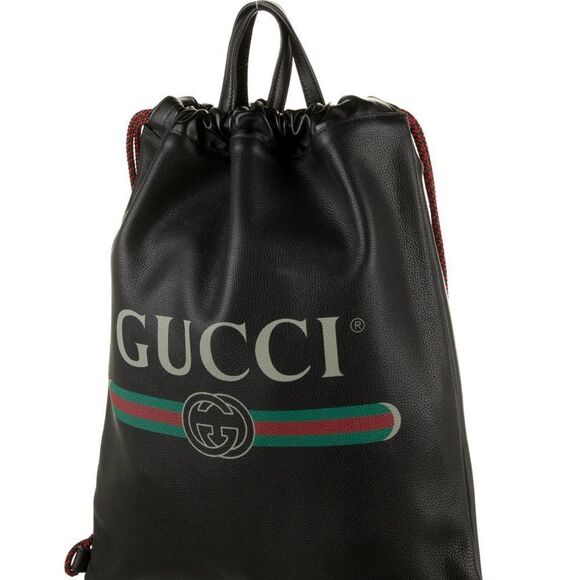 Gucci Logo Leather Drawstring Backpack with attached Wallet, Dust Bag NWT - Picture 6 of 12